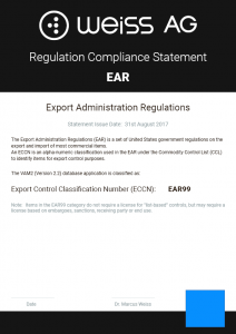 Weiss AG EAR Certificate thumbnail